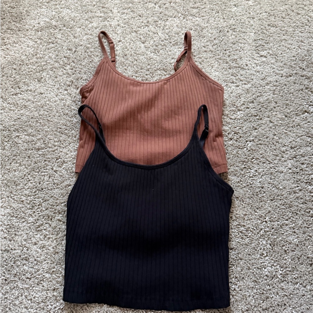 Old Navy Women's Ribbed Tank Top Set - Black and Brown with built in shelf bra